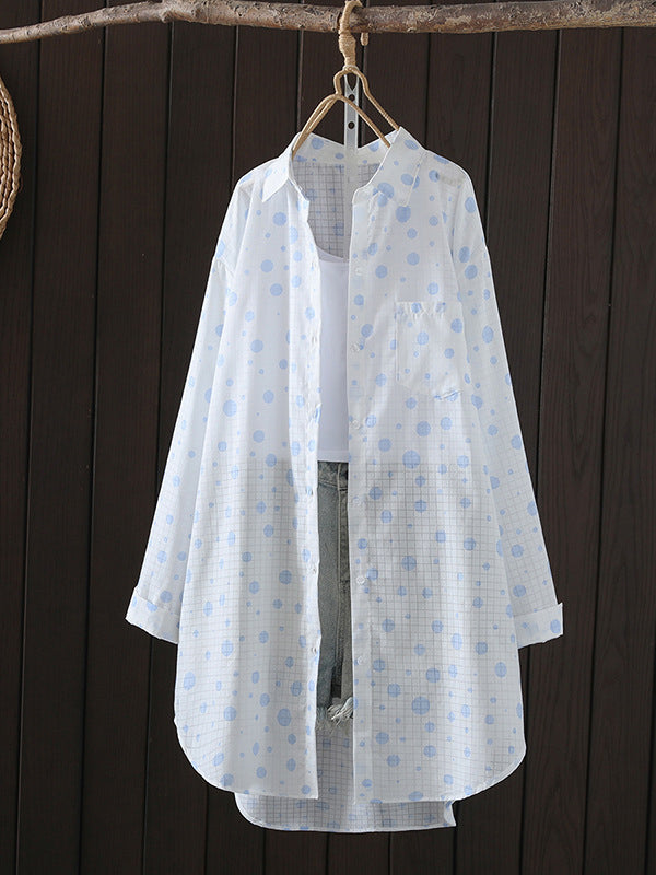 Polka-Dot Long Sleeves Loose Lapel Shirts Tops