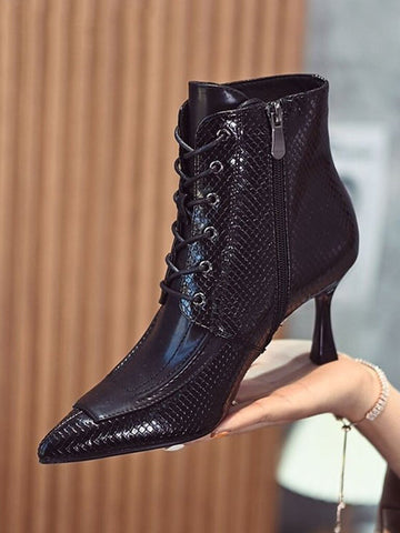 Lace-Up Pointed-Toe Snake Shape Split-Joint Pumps Boots