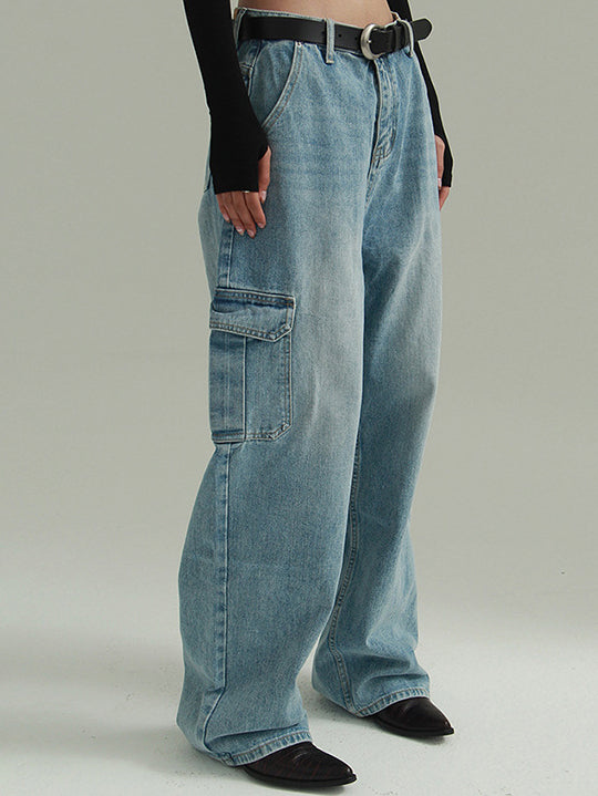 Urban Wide Leg Solid Color With Pockets Jean Pants Bottoms