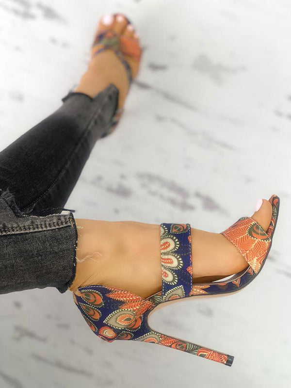 Open Toe Printed Pumps Sandals