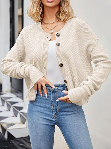 Split-Joint Long Sleeves Loose Round-Neck Cardigan Tops