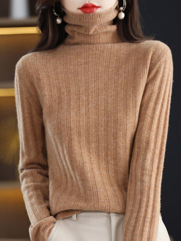 Keep Warm Solid Color Long Sleeves Skinny High Neck Sweater Tops Pullovers