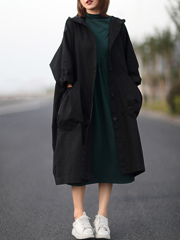 Original Solid Hooded Long Sleeve Outerwear&Coat