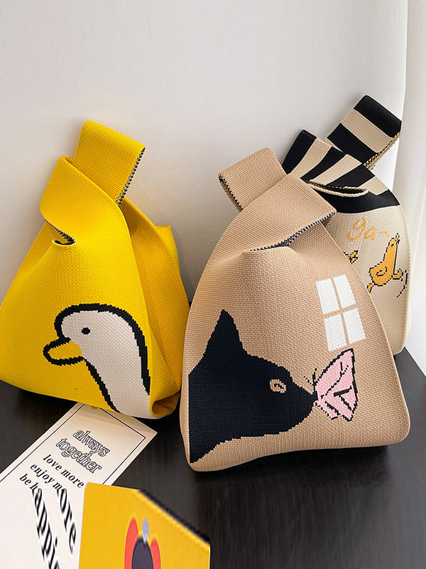 Cartoon Printed Woven Handbag Bags Accessories