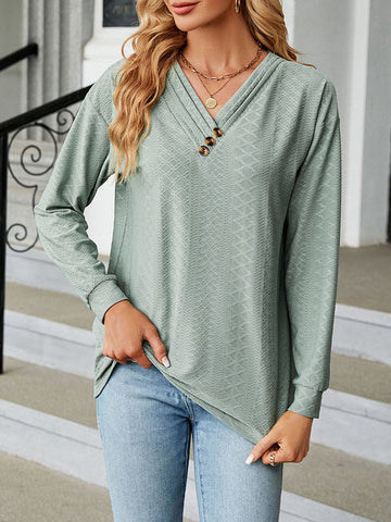 Split-Joint Long Sleeves Loose V-Neck T-Shirts