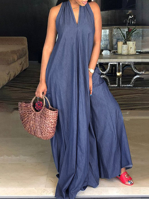 Wide Leg Halter-Neck Maxi Dresses