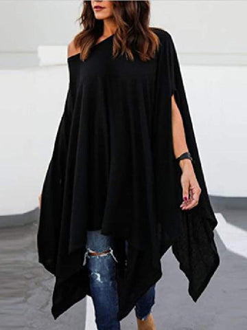 Batwing Sleeves Loose Solid Color Shirts Tops