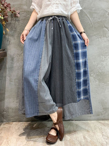 Split-Joint Striped Wide Leg Jean Pants Bottoms Casual Pants Bottoms