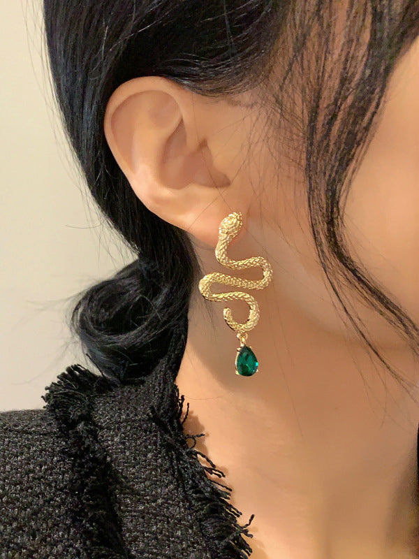 Contrast Color Rhinestone Snake Shape Earrings Accessories