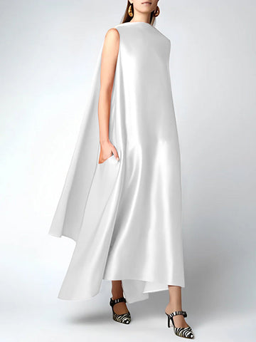 Loose Sleeveless Solid Color Round-Neck Maxi Dresses