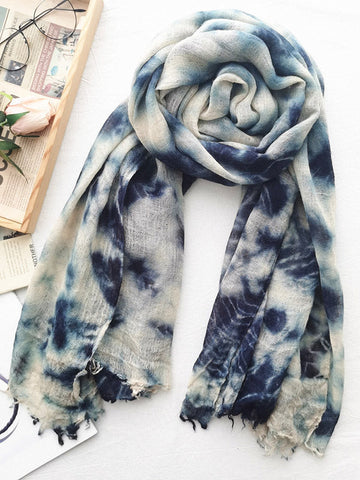 Vintage Tie-Dyed Fringed Scarf