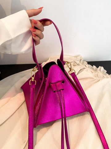 Drawstring Solid Color Split-Joint Triangle Handbags