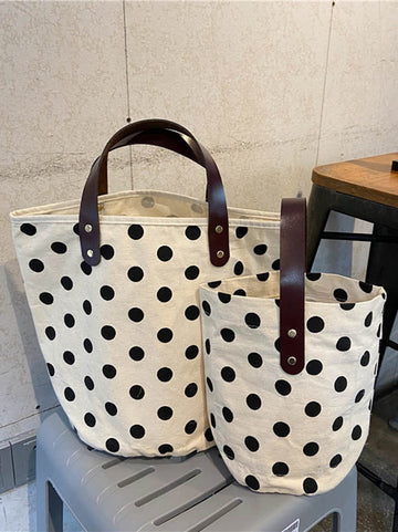 Vintage Canvas Polka-Dot Printed Makeup Tote Bag Bucket Bag