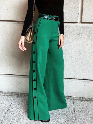 Urban Wide Leg H-Line Solid Color Pants