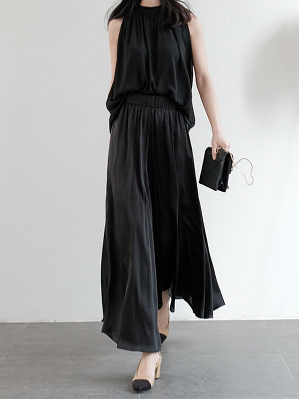 Urban High Waisted Wide Leg Solid Color Chiffon Pants