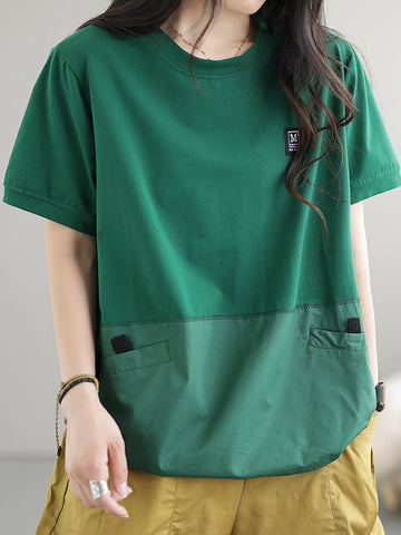 Split-Joint Loose Short Sleeves Round-Neck T-Shirts Tops