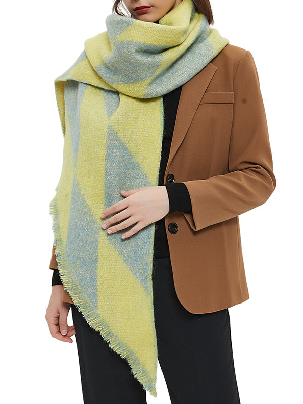 Diamond-Patterned Fringed Keep Warm Shawl&Scarf