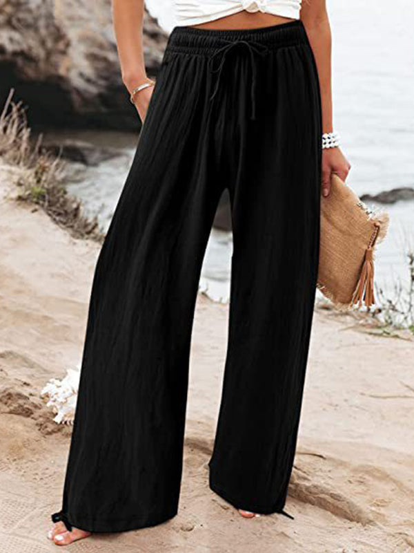 Drawstring Elasticity Solid Color Loose Wide Leg Trousers Pants