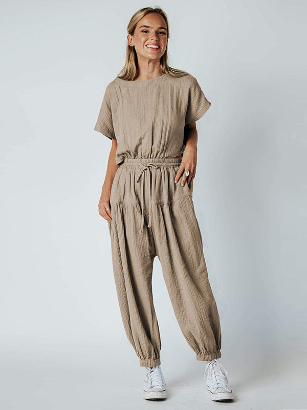 Original Solid Color Loose Pleated Jumpsuits