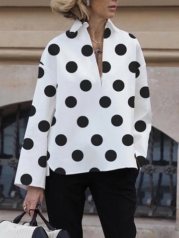 Long Sleeves Loose Polka-Dot Lapel Collar Blouses&Shirts Tops