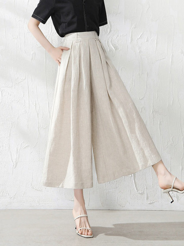 5 Colors Loose Solid Color Ramie Cotton Wide Leg Pants