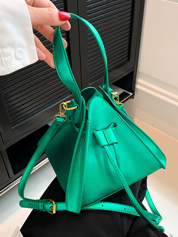 Drawstring Solid Color Split-Joint Triangle Handbags