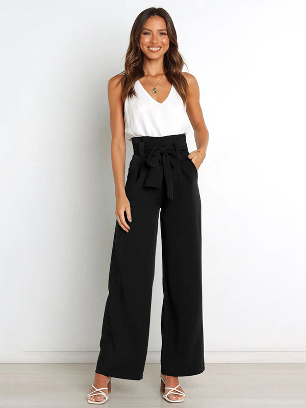 Simple Loose Wide Leg Solid Color Casual Pants Bottoms