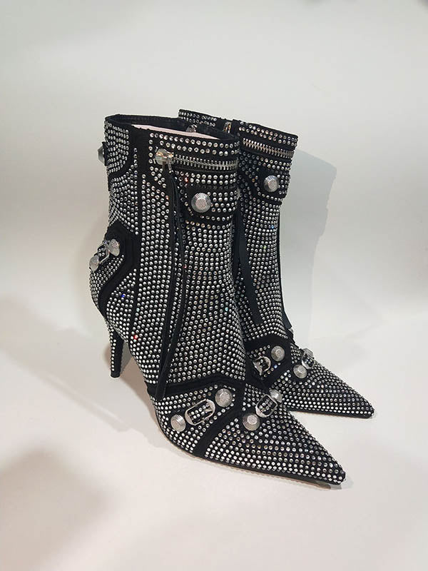 Pointed-Toe Split-Joint Zipper Pumps Boots