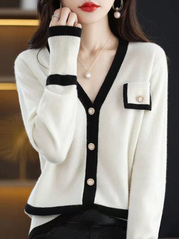 Buttoned Long Sleeves Loose V-Neck Knitwear Cardigan Tops