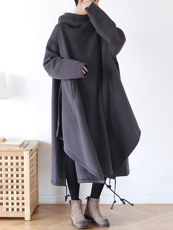 Oversize Hooded Asymmetric Split-Side Cape Dress