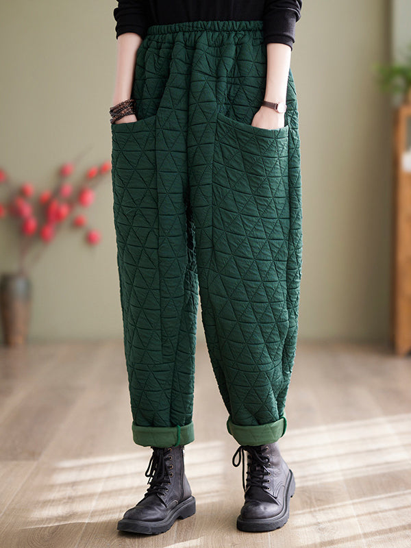 Elasticity Quilted Split-Joint Harem Pants High Waisted Trousers Pants