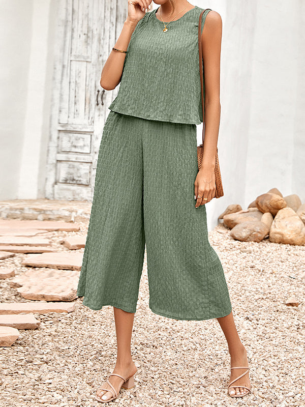 Solid Color Cropped Sleeveless Round-neck Jumpsuits