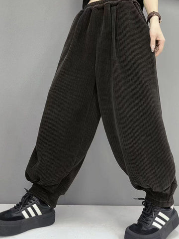 Elasticity Solid Color Velvet Loose Half Pants