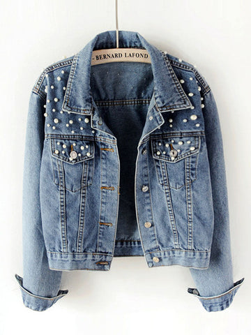 Denim Split-Joint Long Sleeves Lapel Jackets