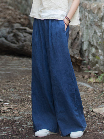 Elasticity Solid Color Wide Leg Trousers Pants