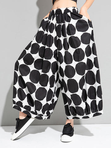 Urban White Black Polk-Dot Printed Wide Leg Pants