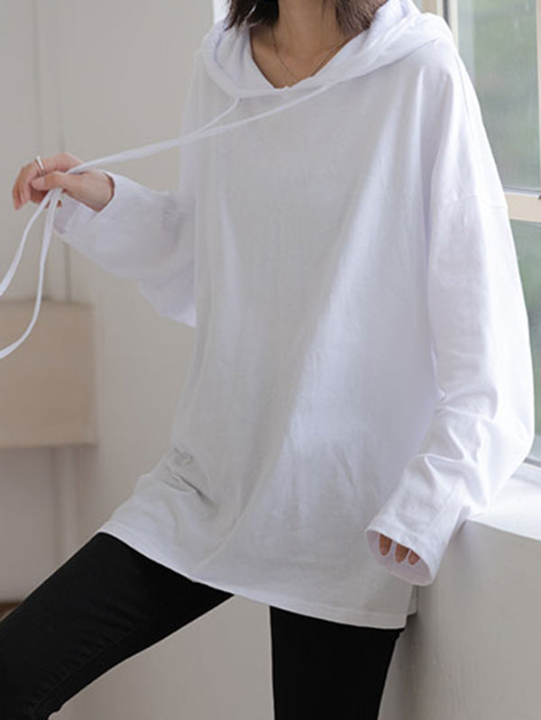 Solid Color Drawstring Long Sleeve Hoodies