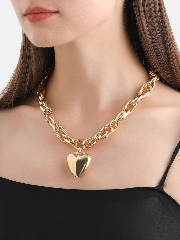 Chains Heart Shape Solid Color Normcore Necklaces Accessories