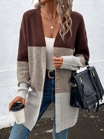 Contrast Color Long Sleeves Loose Cardigan