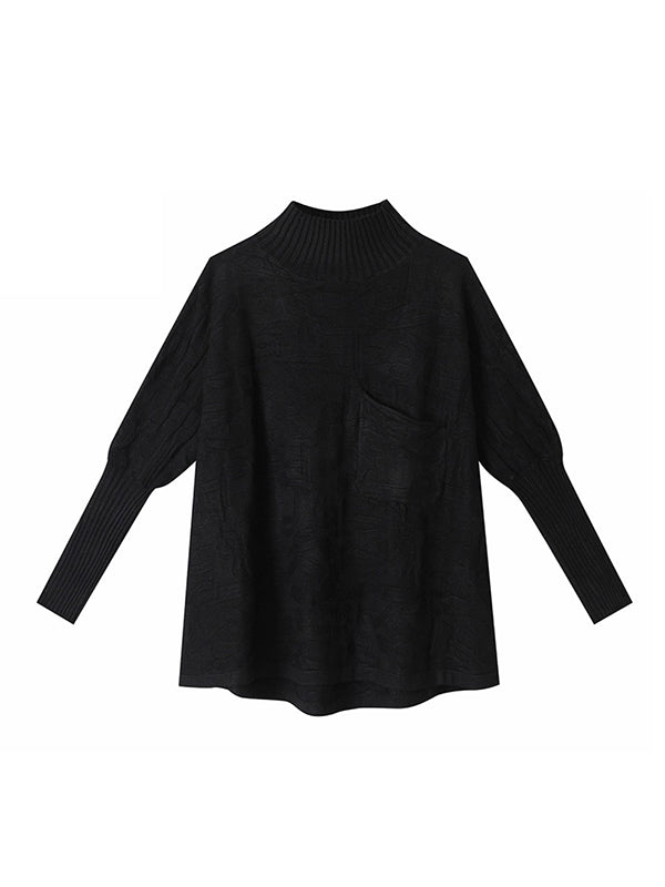 Original Pleated High-Neck Long Sleeves Sweater Top