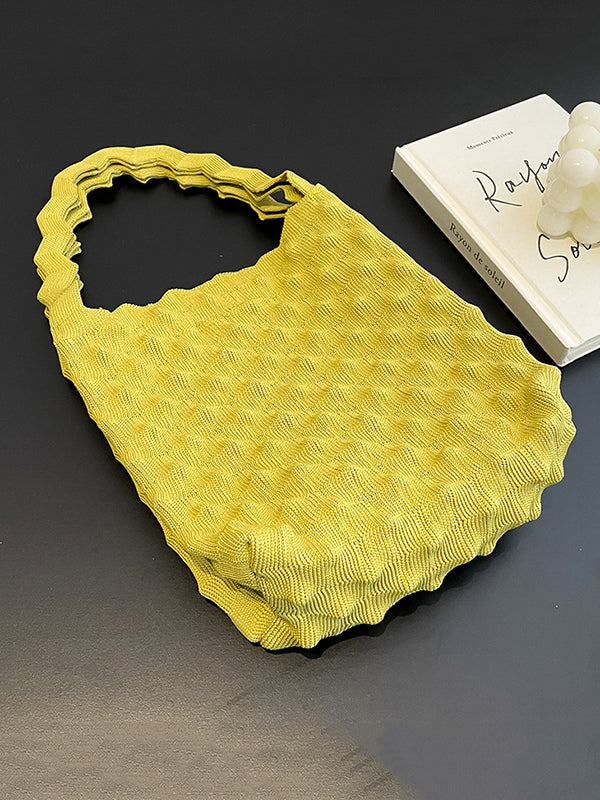 Solid Color Split-Joint Woven Handbag