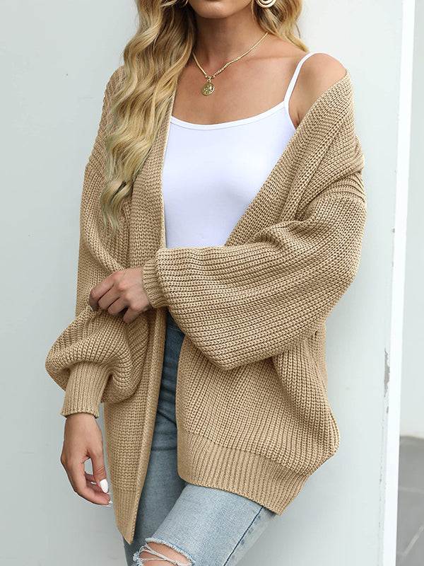 Solid Color Split-Joint Loose Puff Sleeves Cardigan Coats