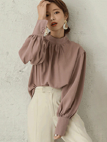 Urban Solid Color Light Maturity Puff Sleeve Shirt