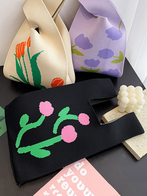 Floral Printed Woven Handbag Bags Accessories