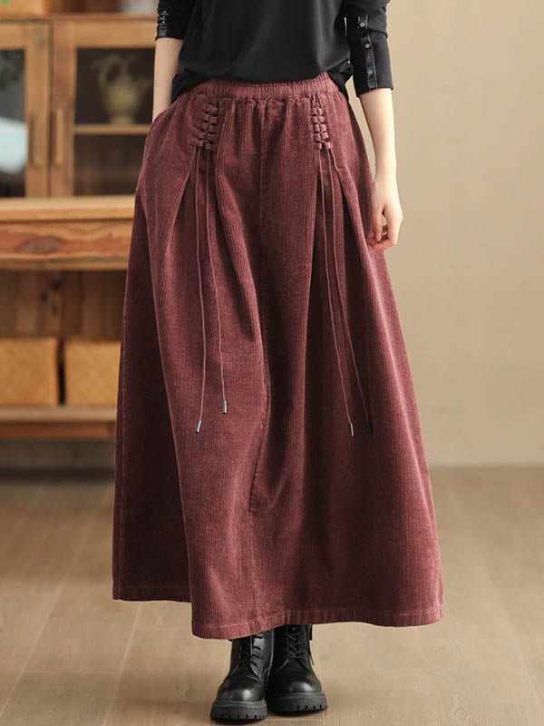 Elasticity Solid Color Tied Velvet A-Line Loose Skirts Bottoms