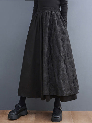 Asymmetric Elasticity Jacquard Solid Color A-Line Loose Skirts Bottoms