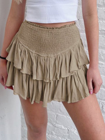 Pleated Solid Color Split-Joint Loose Skirts