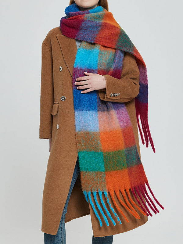 Keep Warm Multi-Colored Plaid Tasseled Thick Shawl&Scarf