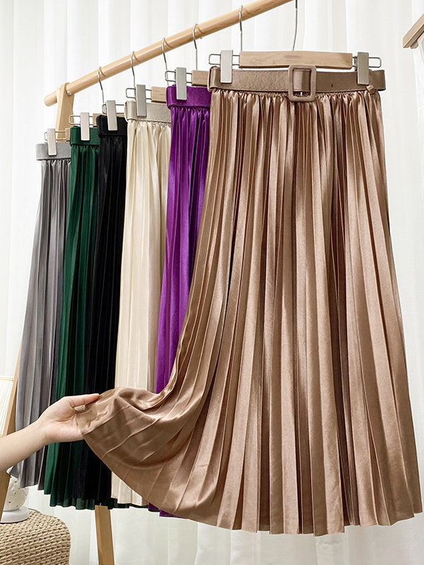 Pleated Solid Color Loose Skirts Bottoms