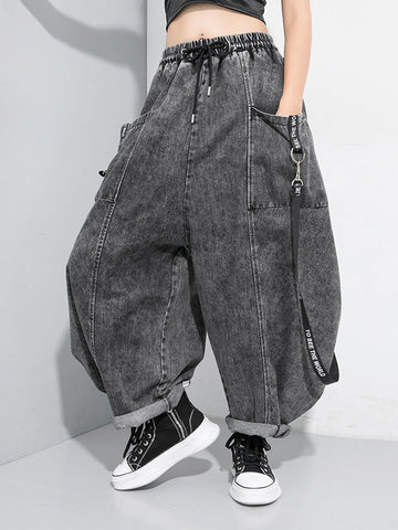 Loose Wide Leg Split-Joint Streamer Jean Pants Bottoms